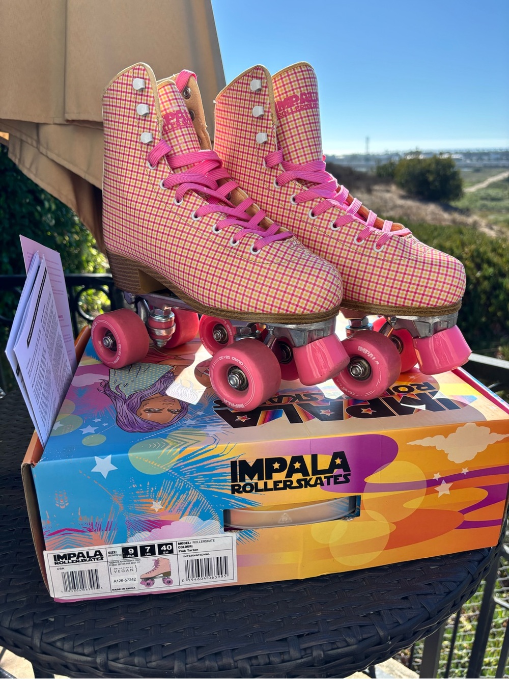 Impala Pink Tartan Skates Sz 9 GUC